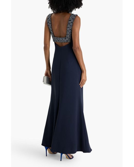 Badgley Mischka Blue Cutout Embellished Crepe Gown
