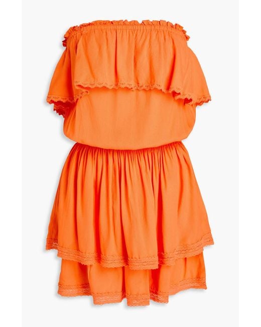 Melissa Odabash Orange Salma trägerloses minikleid aus voile mit rüschen
