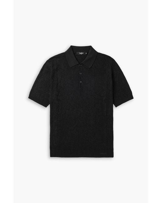 Versace Black Jacquard-Knit Silk And Cotton-Blend Polo Shirt for men