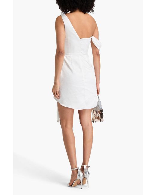 Marchesa White One-Shoulder Draped Satin Mini Dress