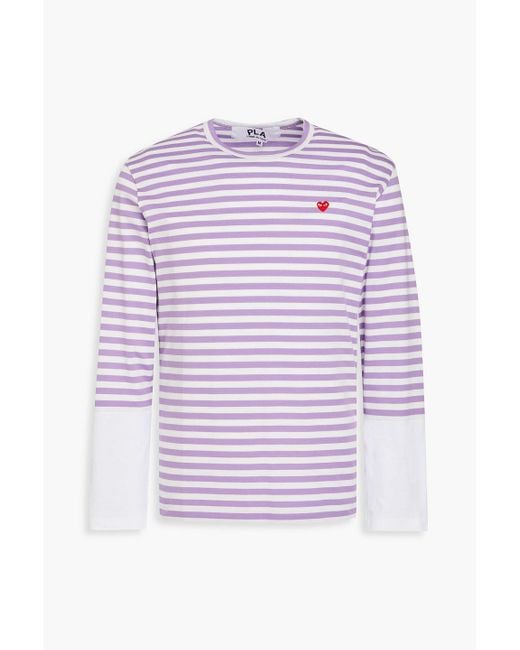Comme des Garçons Purple Appliquéd Striped Cotton-jersey T-shirt for men