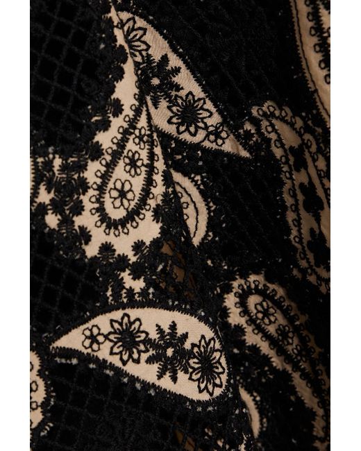 Sandro Black Wrap-effect Paisley-print Crocheted Lace Mini Dress