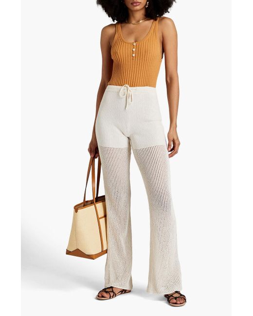 Nanushka White Kaela Crochet-knit Cotton-blend Flared Pants