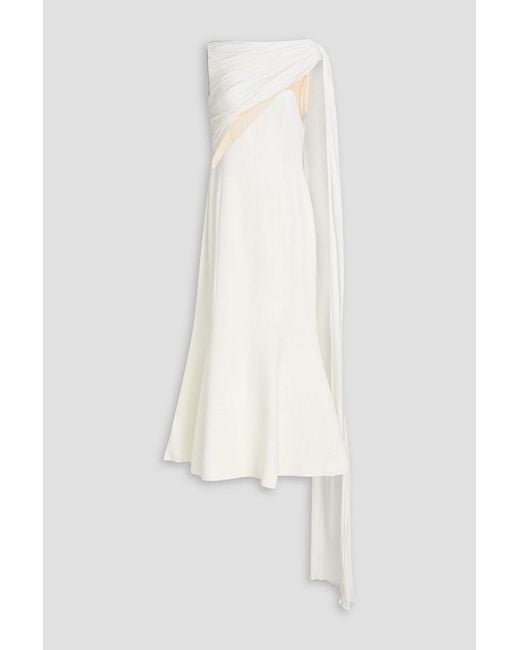 David Koma White Draped Crepe-Paneled Satin Jersey Midi Dress