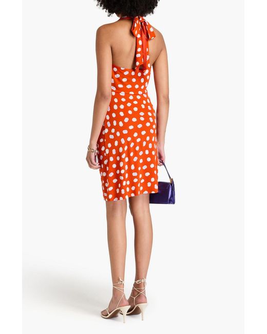 Diane von Furstenberg Orange Tawnia Wrap-effect Printed Jersey Halterneck Mini Dress