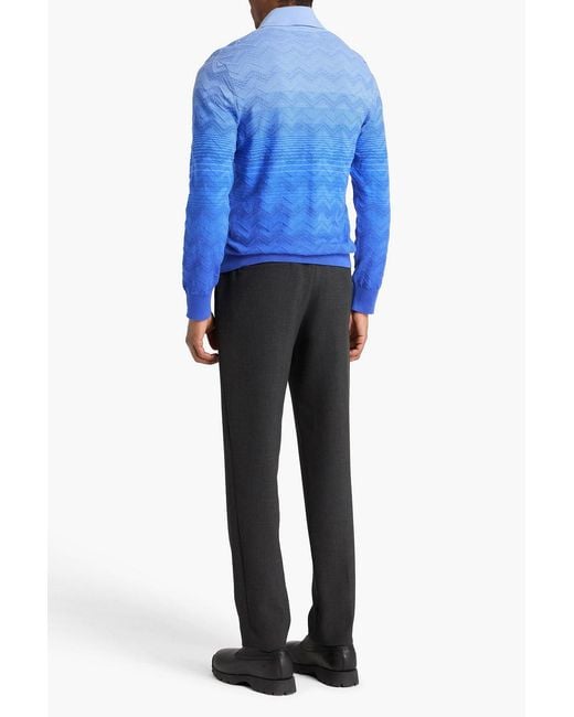 Missoni Blue Dégradé Crochet-Knit Cotton Polo Shirt for men
