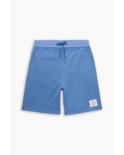 Thom Browne Blue Straight-Leg Logo-Appliquéd Cotton-Jersey Drawstring Shorts for men