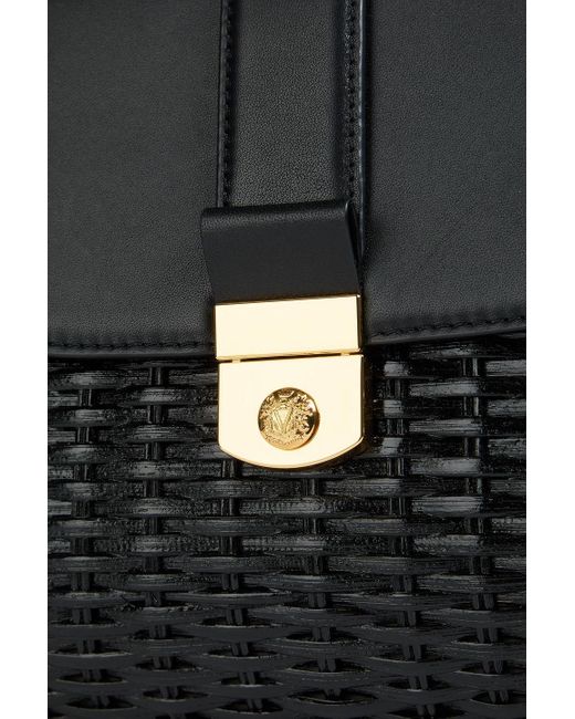 Veronica Beard Black The Crest Leather And Rattan Tote