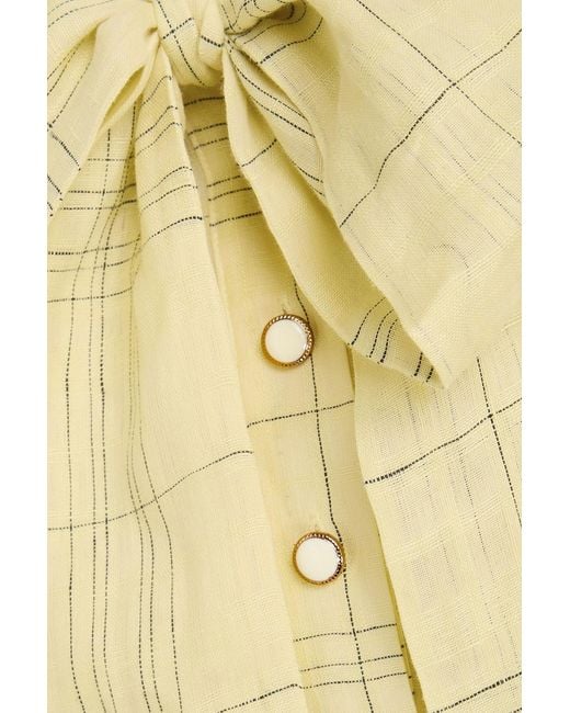 Zimmermann Yellow Belted Checked Linen And Cotton-Blend Mini Dress