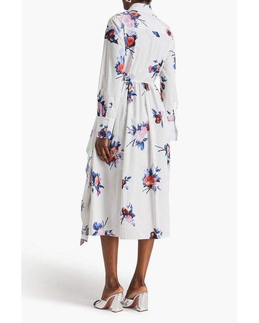Erdem White Floral-print Cotton-poplin Midi Shirt Dress