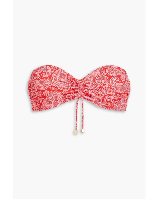 Heidi Klein Red Ruched Paisley-print Bandeau Bikini Top