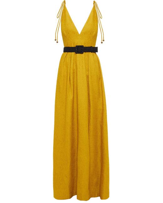 Rebecca Vallance Synthetic Greta Belted CloquÃ© Gown in Yellow | Lyst