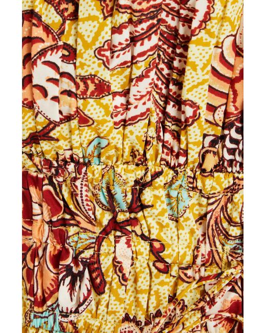 Ulla Johnson Yellow Alo Shirred Printed Cotton-poplin Playsuit