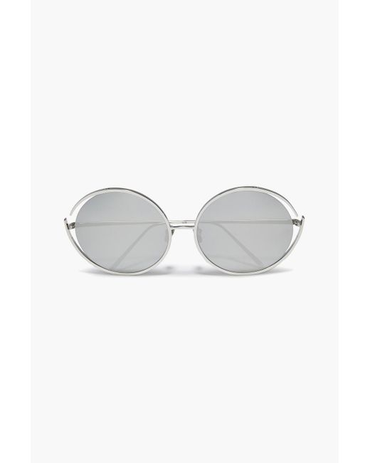 Linda Farrow Metallic Silberfarbene sonnenbrille mit rundem rahmen und verspiegelten gläsern