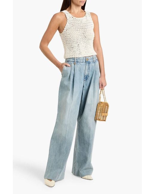 Zimmermann Blue Pleated High-Rise Wide-Leg Jeans