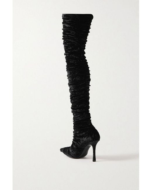 Jimmy Choo Black Lotta 100 Ruched Crushed-Velvet Over-The-Knee Boots