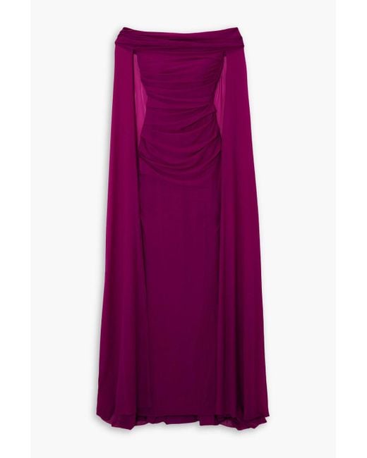 Talbot Runhof Purple Off-the-shoulder Cape-effect Stretch-chiffon Gown