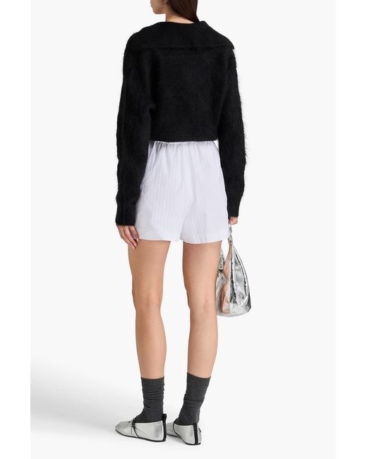 Theory White Striped Cotton-poplin Shorts