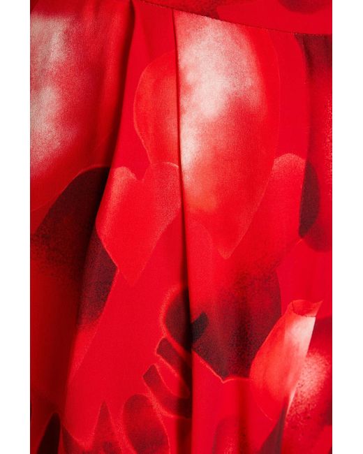 Valentino Garavani Red Cropped Printed Silk-crepe Culottes
