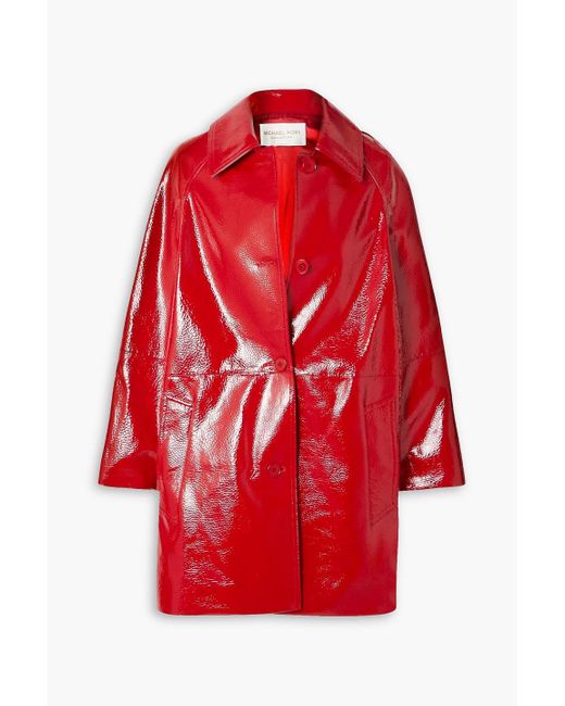 Michael Kors Red Textu Patent-leather Coat
