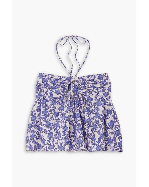 Isabel Marant Purple Gabao Cutout Printed Cotton Halterneck Top