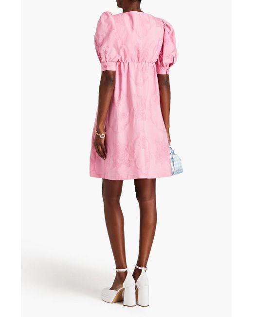 Boutique Moschino Pink Gerafftes minikleid aus baumwoll-jacquard mit schleife