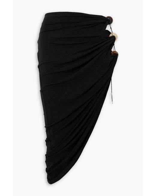 Jacquemus Black Asymmetric Embellished Cutout Stretch-jersey Midi Skirt