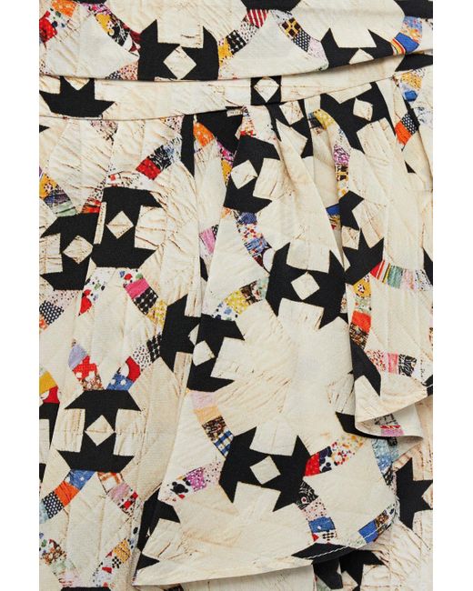 Isabel Marant White Wrap-Effect Draped Printed Silk-Blend Crepe De Chine Mini Skirt