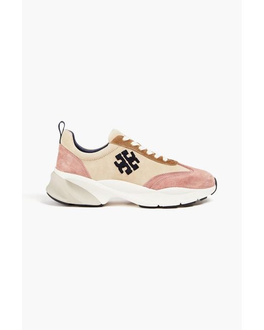 Tory Burch Pink Color-Block Suede Sneakers