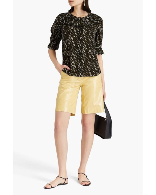 See By Chloé Green Gathered Polka-dot Crepe De Chine Top