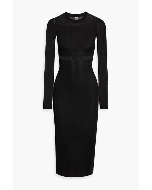 TOTEME Women's Black Mesh-Paneled Stretch-Knit Midi Dress