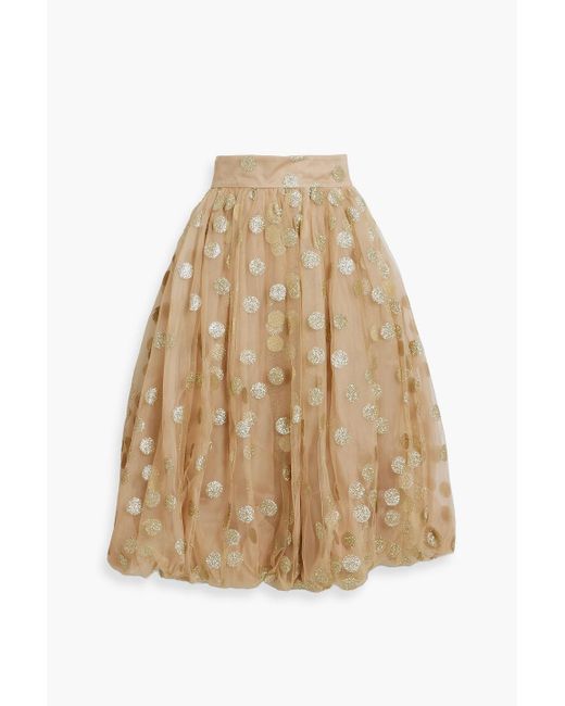 Zimmermann Natural Glittered Polka-dot Tulle Skirt