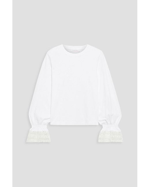 See By Chloé White Guipure Lace-trimmed Cotton-jersey Top