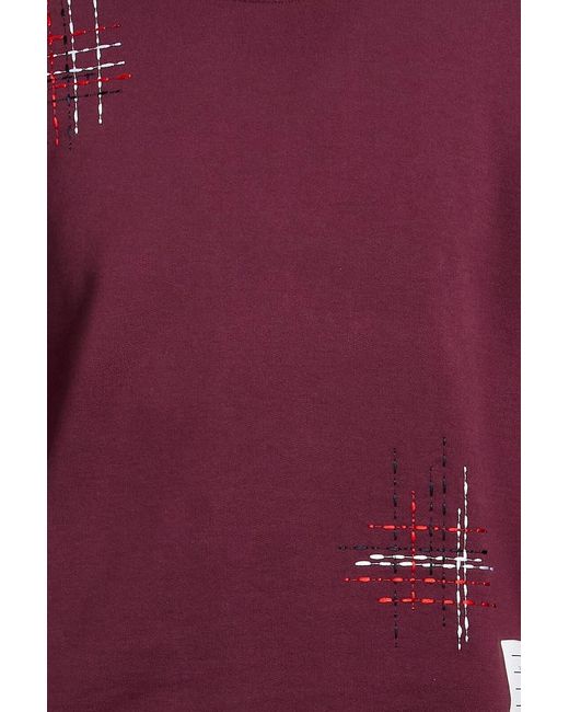 Thom Browne Purple Embroidered French Cotton-Terry Sweatshirt for men