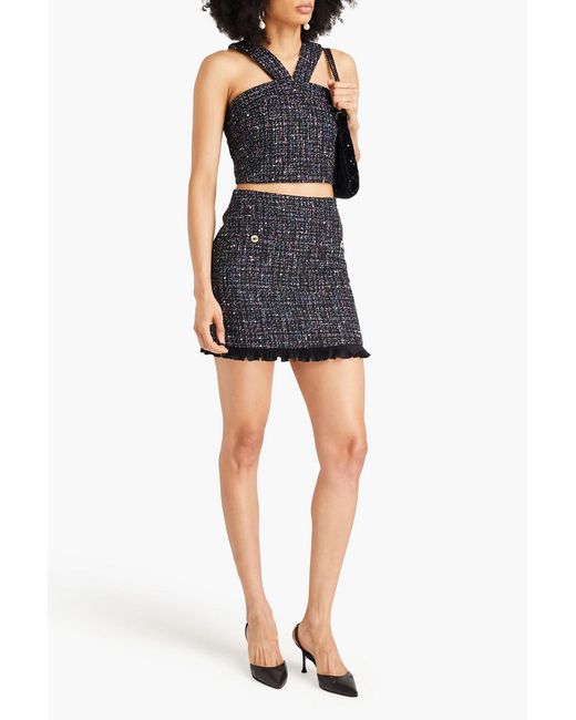 Sandro Black Cropped Metallic Cotton-blend Tweed Top