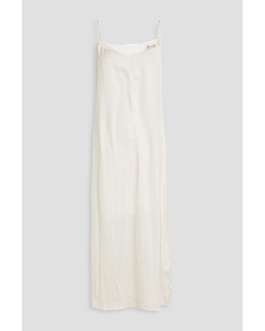 Maje White Lace-Trimmed Satin Midi Slip Dress