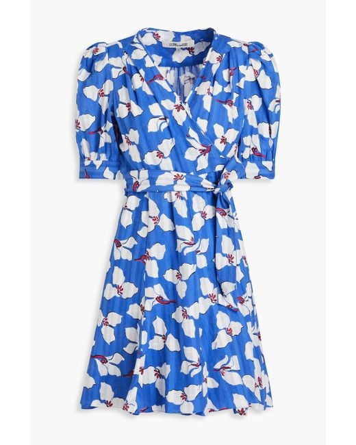 Diane von Furstenberg Blue Elodie Floral-print Cotton-jacquard Mini Dress