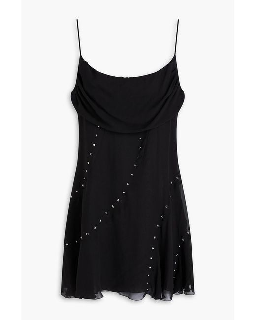 Alessandra Rich Black Crystal-Embellished Silk-Georgette Mini Dress