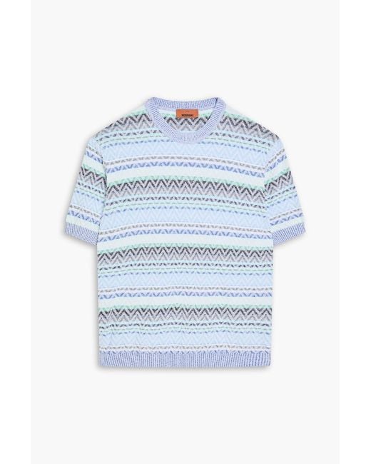 Missoni Blue Jacquard-Knit Cotton-Blend T-Shirt for men