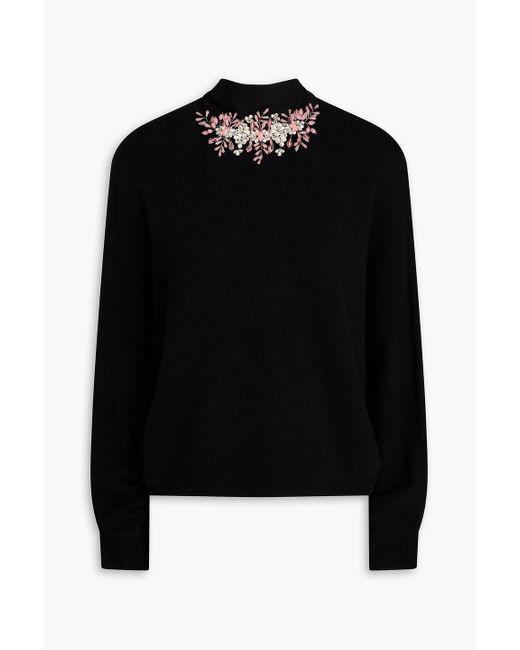 Valentino Garavani Black Embellished Wool And Cashmere-blend Turtleneck Sweater