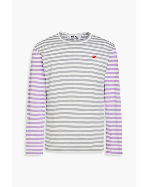Comme des Garçons White Appliquéd Striped Cotton-jersey T-shirt for men