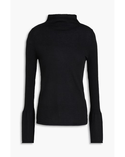 LeKasha Black Ribbed Cashmere Mock-Neck Sweater