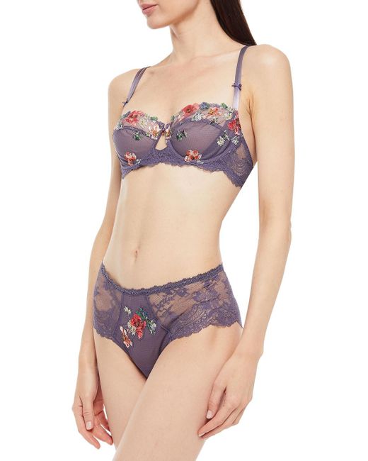 Lise Charmel Rêve Orchidée Embroidered Tulle And Lace Balconette Bra in  Purple - Lyst