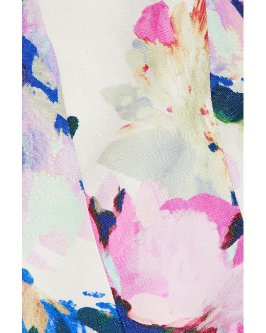 Nicholas Blue Alice Off-the-shoulder Cropped Floral-print Linen-blend Top