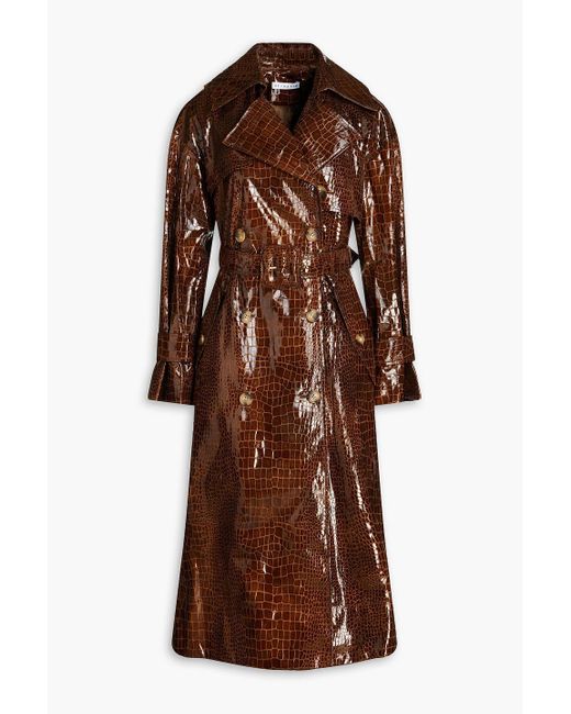 Rejina Pyo Brown Dani Belted Faux Croc-effect Leather Trench Coat