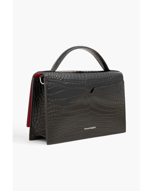 Alexander McQueen Black Skull Croc-effect Leather Tote