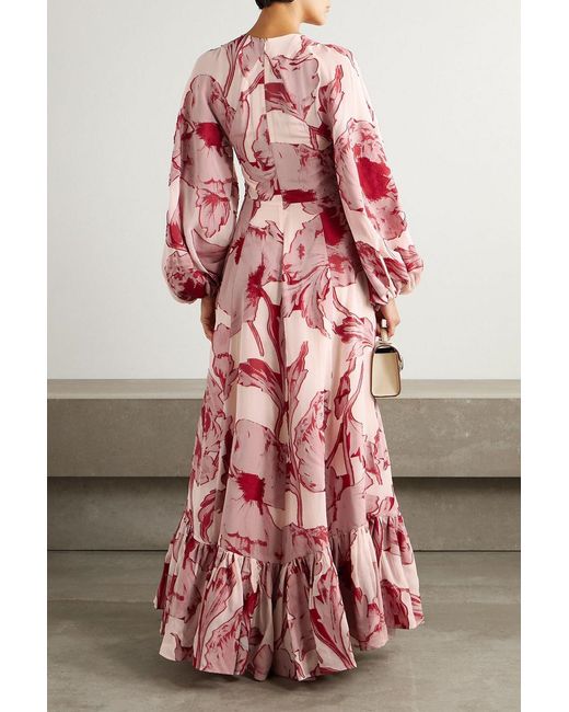LaDoubleJ Red Printed Silk-Blend Chiffon Maxi Dress