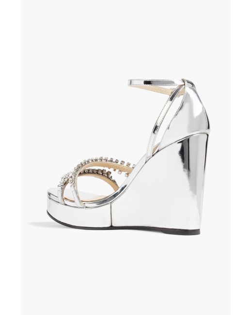 Jimmy Choo White Bing 120 Crystal-embellished Mirrored-leather Wedge Sandals