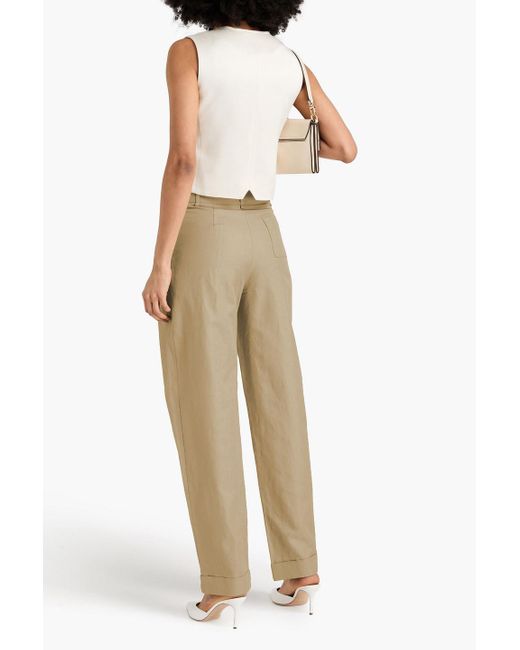 Emporio Armani Natural Pleated Cotton And Linen-blend Twill Wide-leg Pants