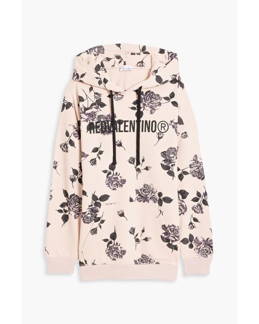 RED Valentino Natural Printed French Cotton-blend Terry Hoodie